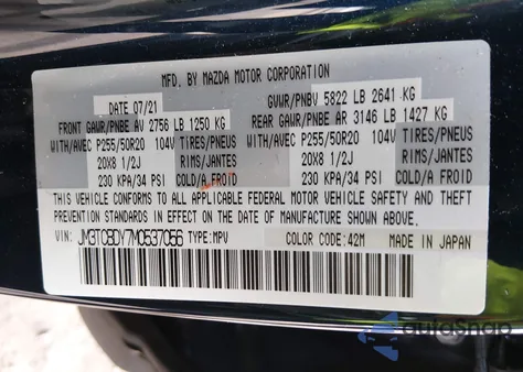 2021 Mazda Cx-9 Grand Touring from USA, damaged, VIN JM3TCBDY7M0537056